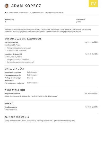 Pisanie CV do wojska