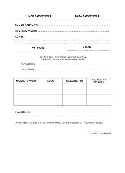 Zwrot towaru przez internet