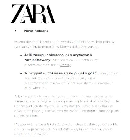 Zwrot zakupów Zara